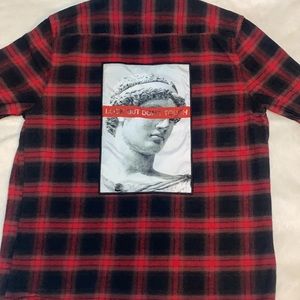 Men’s small red flannel with graphic design from Forever 21